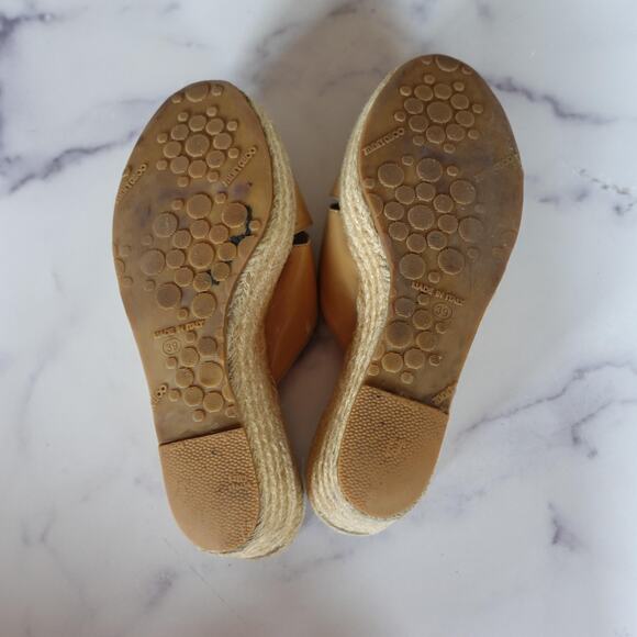 Jimmy Choo Shoes Womens Size 39 Beige Patent Wedge Espadrille Sandals Italy - Picture 7 of 10